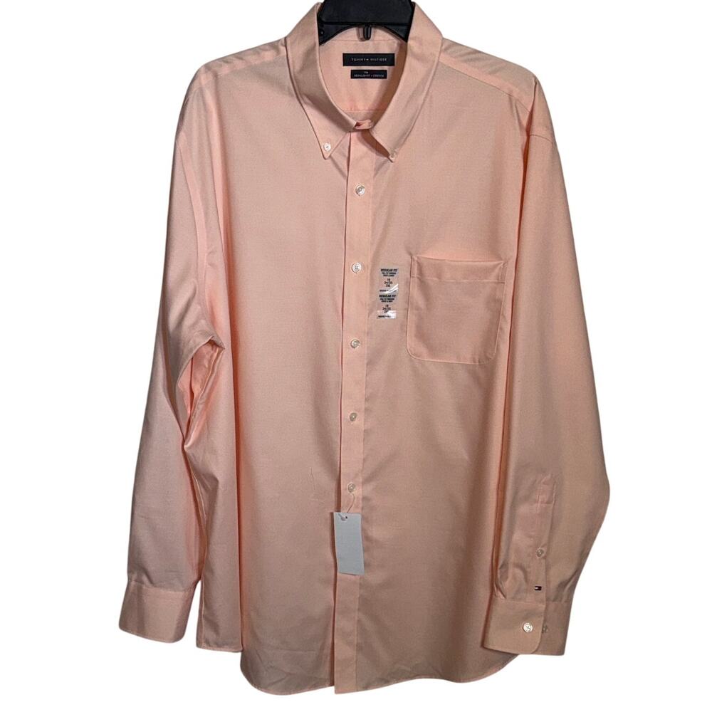 Tommy Hilfiger Mens Flex Slim Fit Stretch Twill Dress Shirt apricot 18 34/35 $85